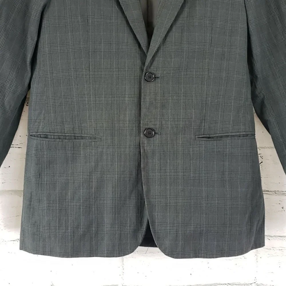 John Varvatos USA Gray Plaid 2 Button Blazer Jacket Mens Size 40 Workwear cotton